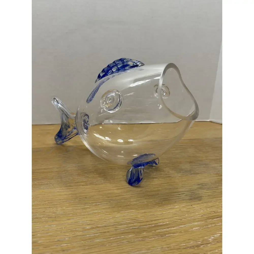 vintage Glass Fish Sculpture Blenko-Style Large Mid-Century Modern Vase 11.5